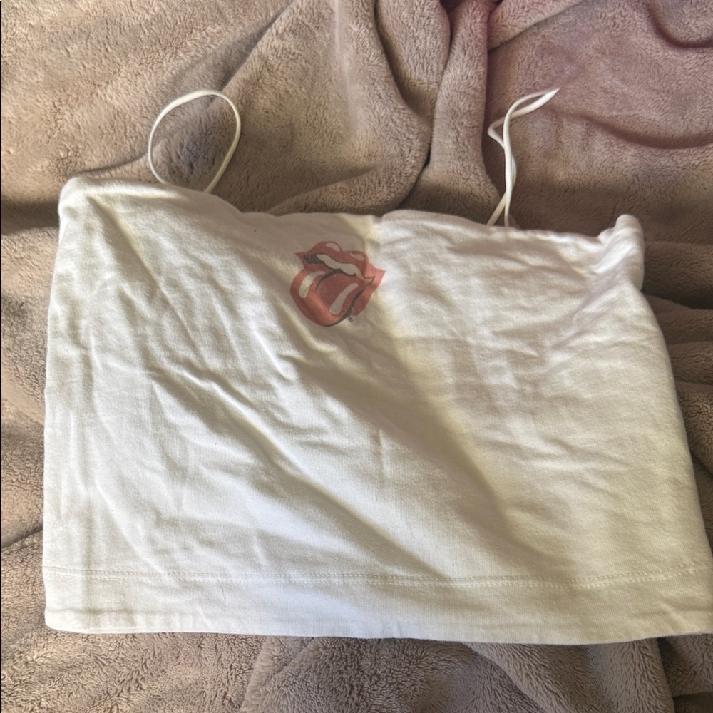 Tailgate White Tube Top with Red Lips Graphic